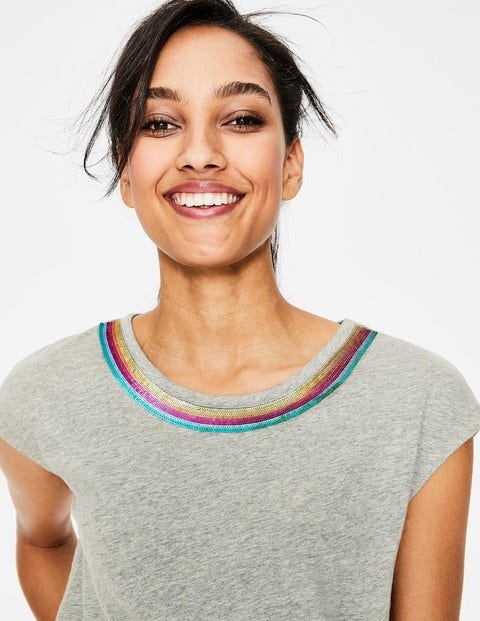 Robyn T-Shirt Aus Jersey - Grau Meliert, Pailletten Robyn T-Shirt Aus Jersey - Grau Meliert, Pailletten