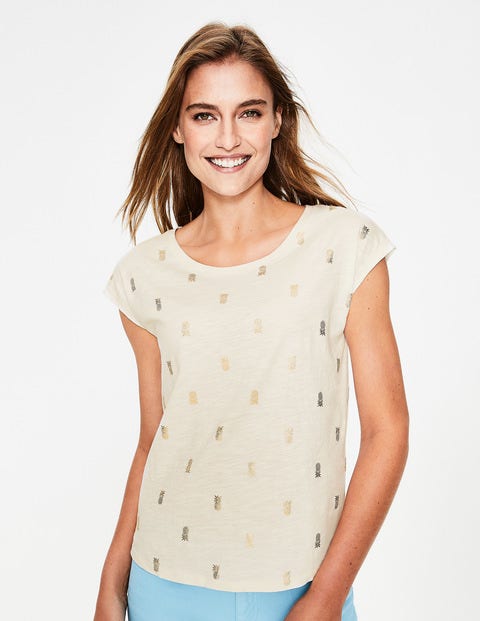 Robyn T-Shirt Aus Jersey - Naturweiß/Ananas-Goldfoliendruck Robyn T-Shirt Aus Jersey - Naturweiß/Ananas-Goldfoliendruck