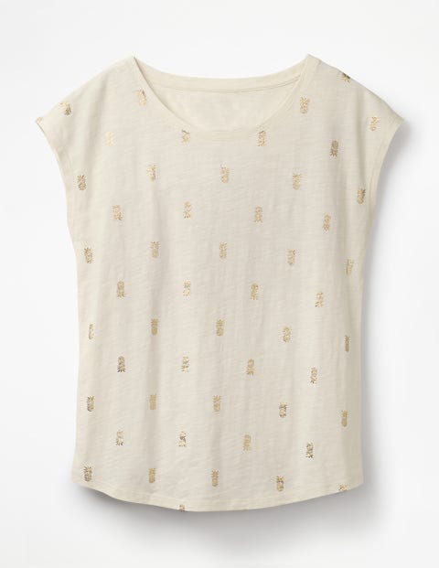 Robyn T-Shirt Aus Jersey - Naturweiß/Ananas-Goldfoliendruck Robyn T-Shirt Aus Jersey - Naturweiß/Ananas-Goldfoliendruck