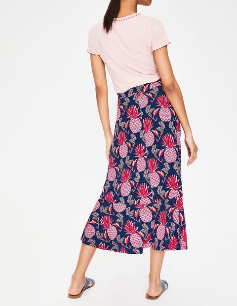Fluted Hem Jersey Skirt - Navy Tropical Pineapple Fluted Hem Jersey Skirt - Navy Tropical Pineapple