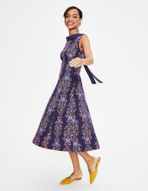 Aria Ponte Midi Dress - Navy Carnival Floral Stripe Aria Ponte Midi Dress - Navy Carnival Floral Stripe