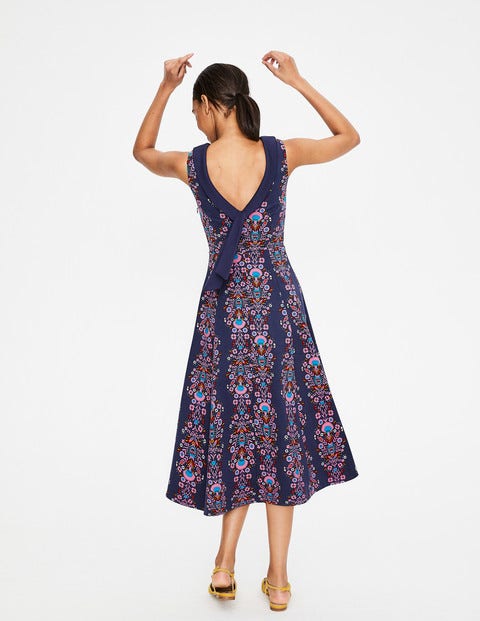 Aria Ponte Midi Dress - Navy Carnival Floral Stripe Aria Ponte Midi Dress - Navy Carnival Floral Stripe