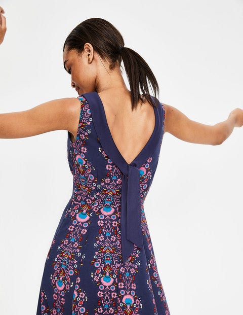 Aria Ponte Midi Dress - Navy Carnival Floral Stripe Aria Ponte Midi Dress - Navy Carnival Floral Stripe