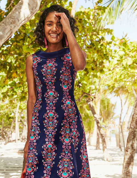 Aria Ponte Midi Dress - Navy Carnival Floral Stripe Aria Ponte Midi Dress - Navy Carnival Floral Stripe