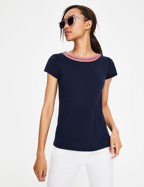 Sena Embroidered Jersey Top - Navy Sena Embroidered Jersey Top - Navy