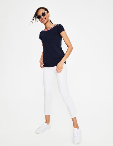 Sena Embroidered Jersey Top - Navy Sena Embroidered Jersey Top - Navy