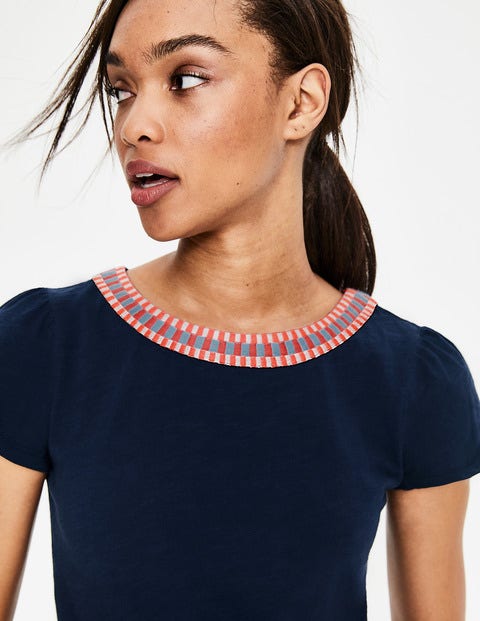 Sena Embroidered Jersey Top - Navy Sena Embroidered Jersey Top - Navy