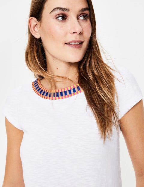 Sena Embroidered Jersey Top - White Sena Embroidered Jersey Top - White