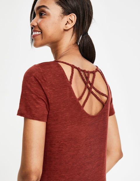 Olivia Linen Back Detail Tee - Conker Olivia Linen Back Detail Tee - Conker