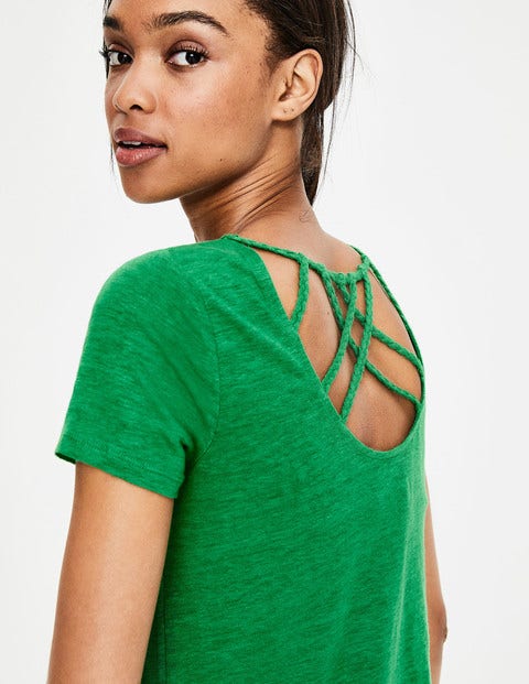 Olivia Linen Back Detail Tee - Highland Green Olivia Linen Back Detail Tee - Highland Green