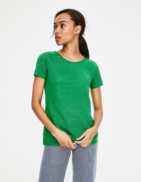 Olivia Linen Back Detail Tee - Highland Green Olivia Linen Back Detail Tee - Highland Green