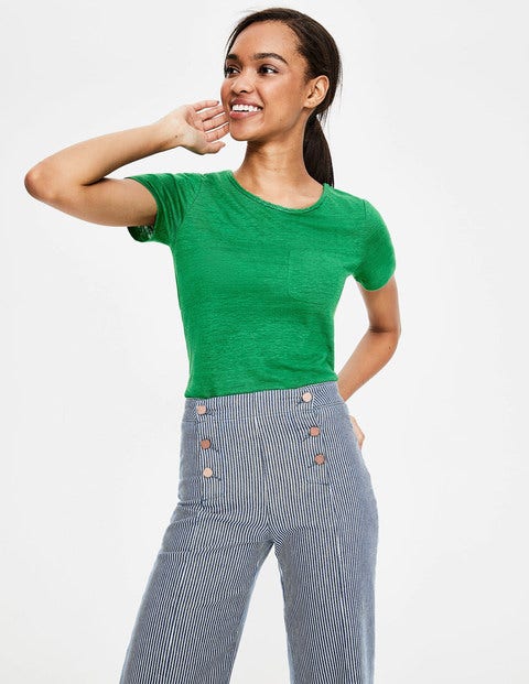 Olivia Linen Back Detail Tee - Highland Green Olivia Linen Back Detail Tee - Highland Green