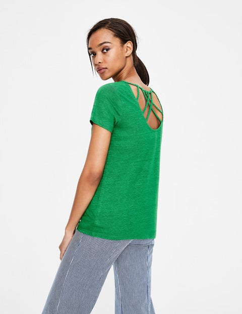 Olivia Linen Back Detail Tee - Highland Green Olivia Linen Back Detail Tee - Highland Green
