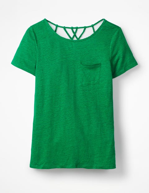 Olivia Linen Back Detail Tee - Highland Green Olivia Linen Back Detail Tee - Highland Green