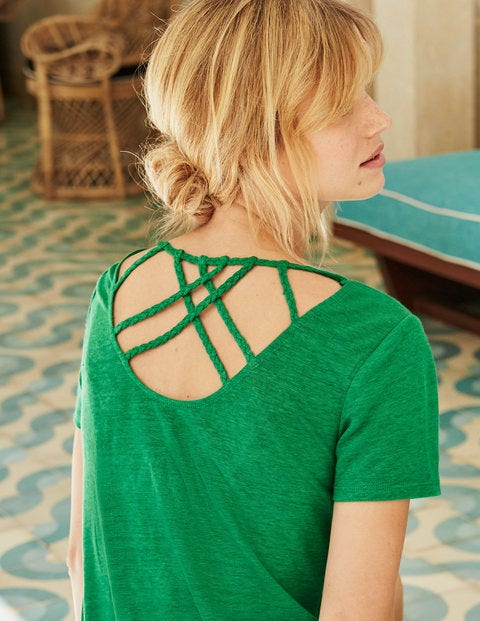 Olivia Linen Back Detail Tee - Highland Green Olivia Linen Back Detail Tee - Highland Green