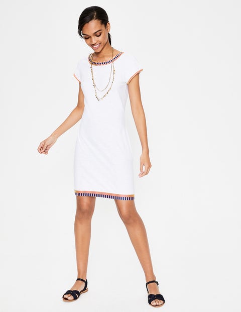 Sena Embroidered Jersey Dress - White Sena Embroidered Jersey Dress - White