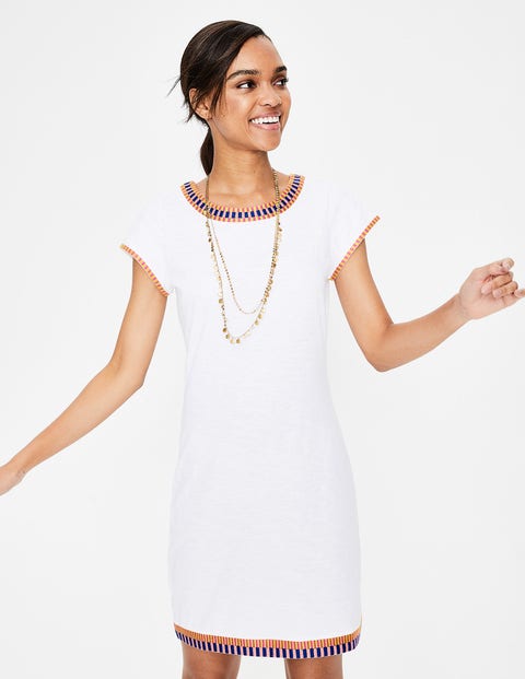 Sena Embroidered Jersey Dress - White Sena Embroidered Jersey Dress - White