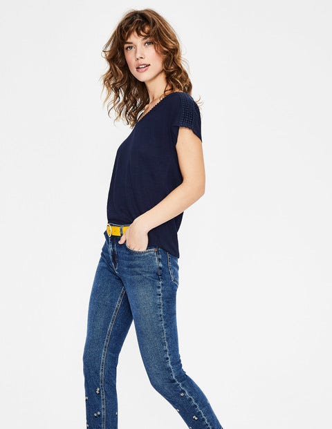Leinenshirt Mit Abgerundetem V-Ausschnitt - Navy Leinenshirt Mit Abgerundetem V-Ausschnitt - Navy