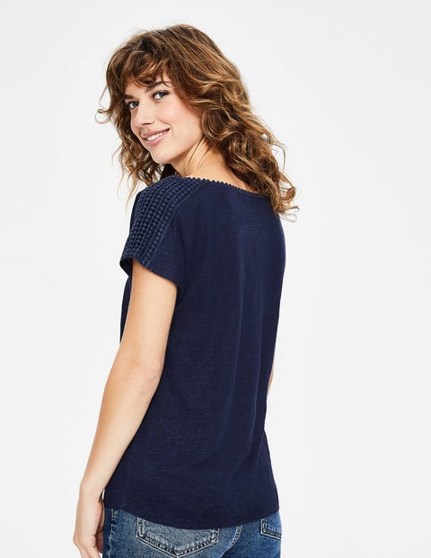 Leinenshirt Mit Abgerundetem V-Ausschnitt - Navy Leinenshirt Mit Abgerundetem V-Ausschnitt - Navy