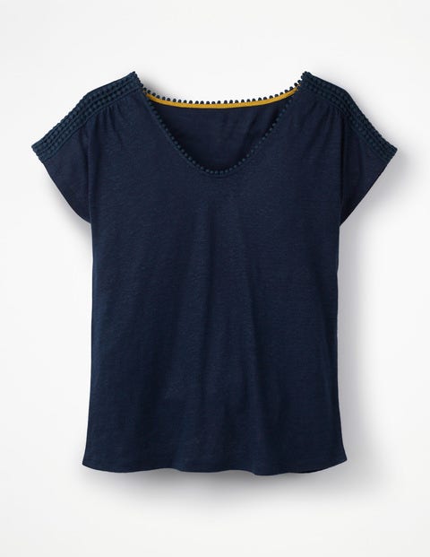 Leinenshirt Mit Abgerundetem V-Ausschnitt - Navy Leinenshirt Mit Abgerundetem V-Ausschnitt - Navy
