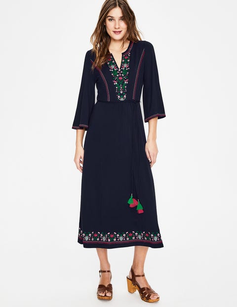 Remi Embroidered Midi Dress - Navy Remi Embroidered Midi Dress - Navy
