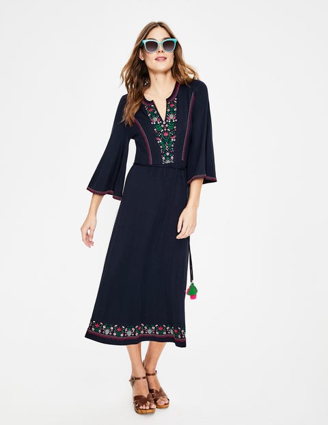 Remi Embroidered Midi Dress - Navy Remi Embroidered Midi Dress - Navy
