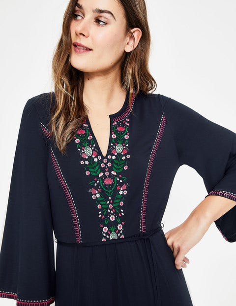 Remi Embroidered Midi Dress - Navy Remi Embroidered Midi Dress - Navy
