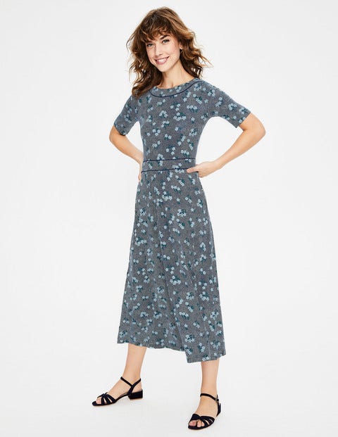 Robe Midi Ava En Jersey - Marguerite bleu marine/bleu héron Robe Midi Ava En Jersey - Marguerite bleu marine/bleu héron
