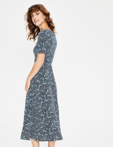 Robe Midi Ava En Jersey - Marguerite bleu marine/bleu héron Robe Midi Ava En Jersey - Marguerite bleu marine/bleu héron