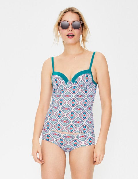 Haut de tankini à bonnets Milos - Ivoire, tuile motif Holiday Haut de tankini à bonnets Milos - Ivoire, tuile motif Holiday