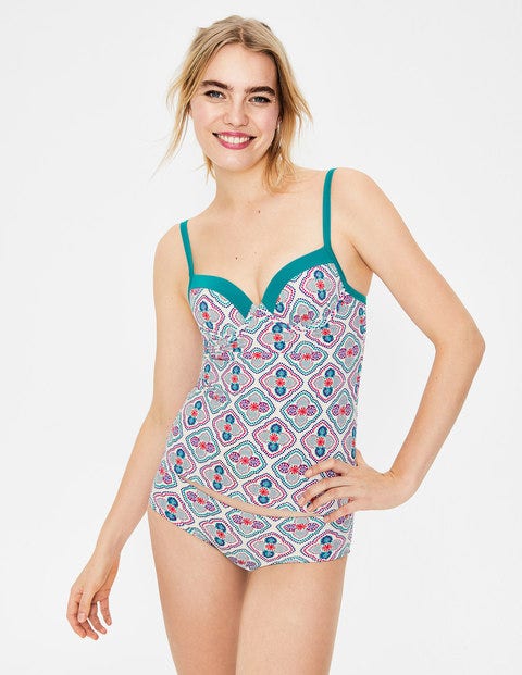 Haut de tankini à bonnets Milos - Ivoire, tuile motif Holiday Haut de tankini à bonnets Milos - Ivoire, tuile motif Holiday