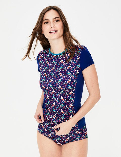 Short Sleeve Rash Guard - Lapis Blue, Bird Otomi Short Sleeve Rash Guard - Lapis Blue, Bird Otomi