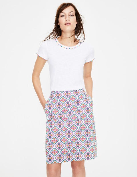Printed Cotton A-line Skirt - Ivory and Dijon Holiday Tile Printed Cotton A-line Skirt - Ivory and Dijon Holiday Tile