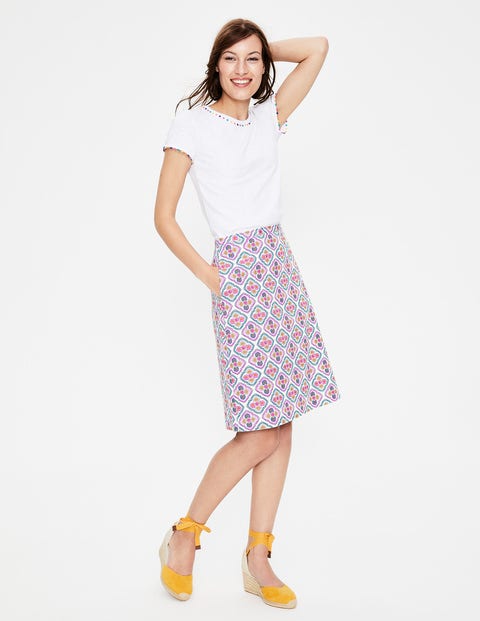 Printed Cotton A-line Skirt - Ivory and Dijon Holiday Tile Printed Cotton A-line Skirt - Ivory and Dijon Holiday Tile