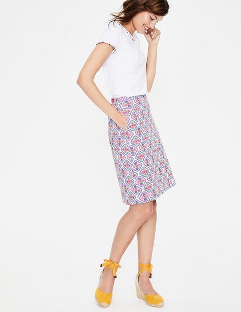 Printed Cotton A-line Skirt - Ivory and Dijon Holiday Tile Printed Cotton A-line Skirt - Ivory and Dijon Holiday Tile