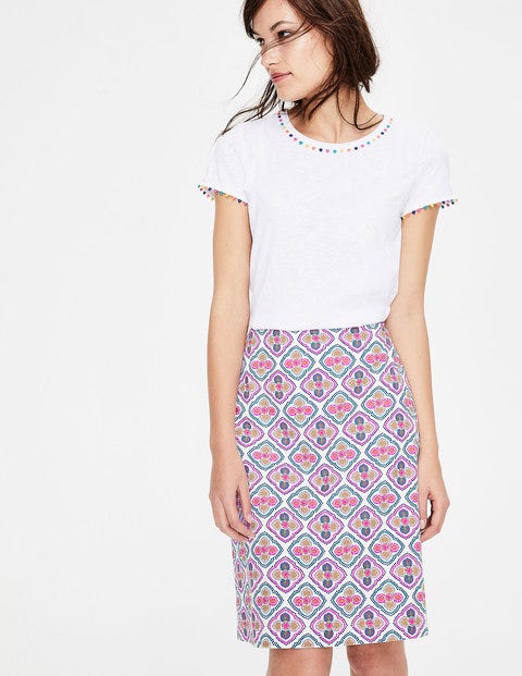 Printed Cotton A-Line Skirt - Ivory and Dijon Holiday Tile Printed Cotton A-Line Skirt - Ivory and Dijon Holiday Tile
