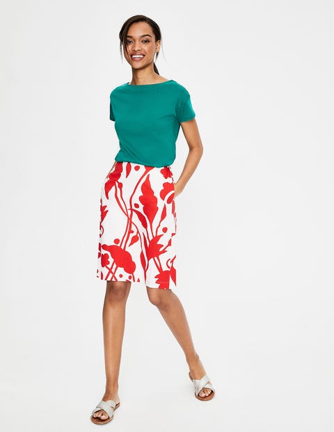 Printed Cotton A-Line Skirt - Ivory & Red Pop Jungle Vine Printed Cotton A-Line Skirt - Ivory & Red Pop Jungle Vine