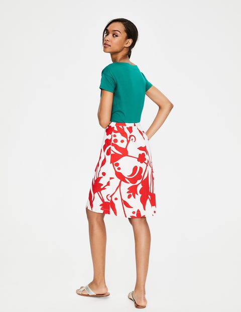 Printed Cotton A-Line Skirt - Ivory & Red Pop Jungle Vine Printed Cotton A-Line Skirt - Ivory & Red Pop Jungle Vine