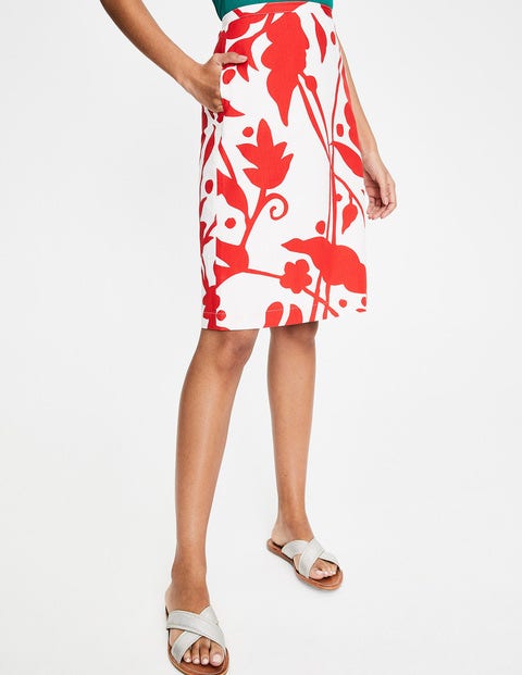 Printed Cotton A-Line Skirt - Ivory & Red Pop Jungle Vine Printed Cotton A-Line Skirt - Ivory & Red Pop Jungle Vine
