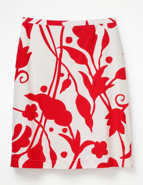 Printed Cotton A-Line Skirt - Ivory & Red Pop Jungle Vine Printed Cotton A-Line Skirt - Ivory & Red Pop Jungle Vine