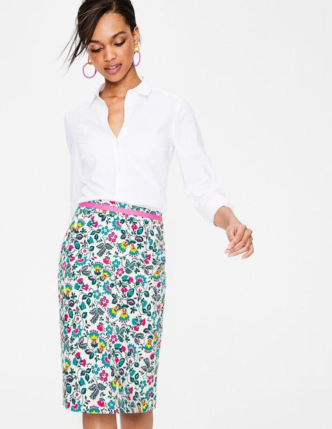 Modern Pencil Skirt - Ivory Exotic Garden Modern Pencil Skirt - Ivory Exotic Garden