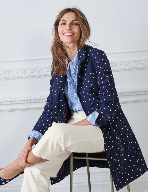 Suki Waterproof Coat - Navy and Ivory, Polka Suki Waterproof Coat - Navy and Ivory, Polka