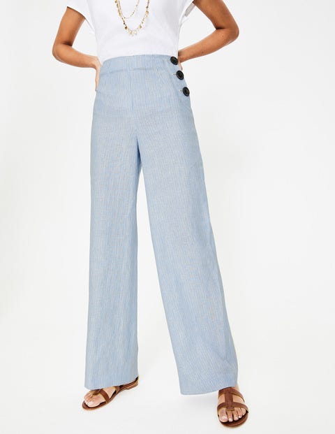 Penzance Leinenhose - Navy und Naturweiß, Feine Streifen Penzance Leinenhose - Navy und Naturweiß, Feine Streifen