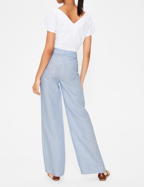 Penzance Leinenhose - Navy und Naturweiß, Feine Streifen Penzance Leinenhose - Navy und Naturweiß, Feine Streifen