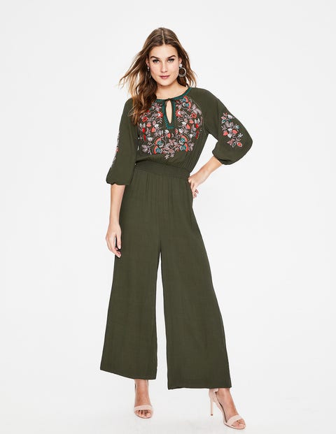 Natalie Embroidered Jumpsuit - Classic Khaki Natalie Embroidered Jumpsuit - Classic Khaki