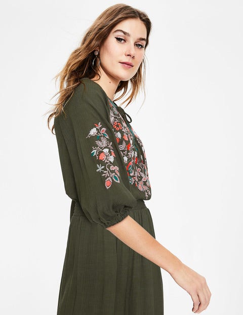 Natalie Embroidered Jumpsuit - Classic Khaki Natalie Embroidered Jumpsuit - Classic Khaki