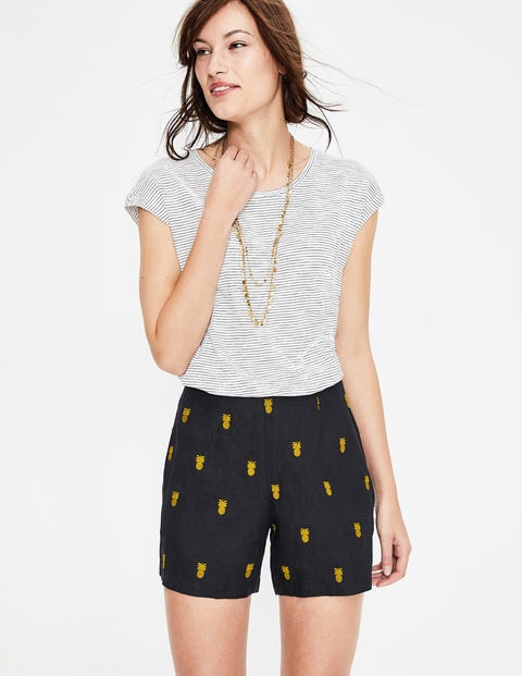 Tropical Embroidered Shorts - Navy Tropical Embroidered Shorts - Navy