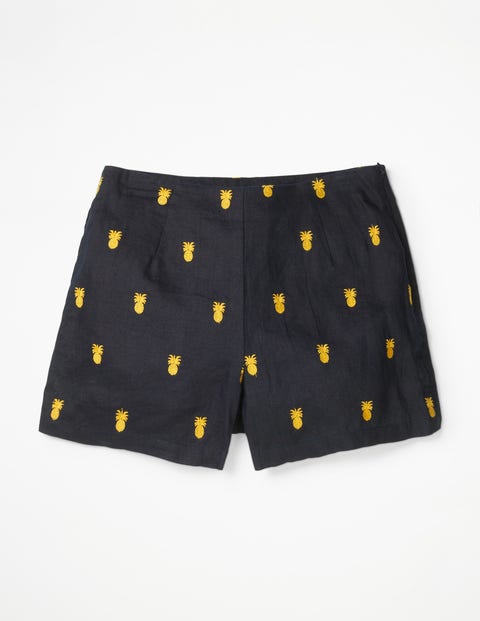 Tropical Embroidered Shorts - Navy Tropical Embroidered Shorts - Navy