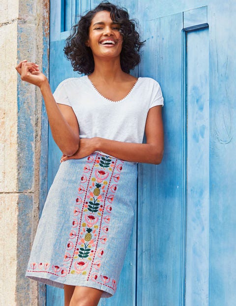 Victoria Embroidered Skirt - Cabin and Ivory Stripe Victoria Embroidered Skirt - Cabin and Ivory Stripe