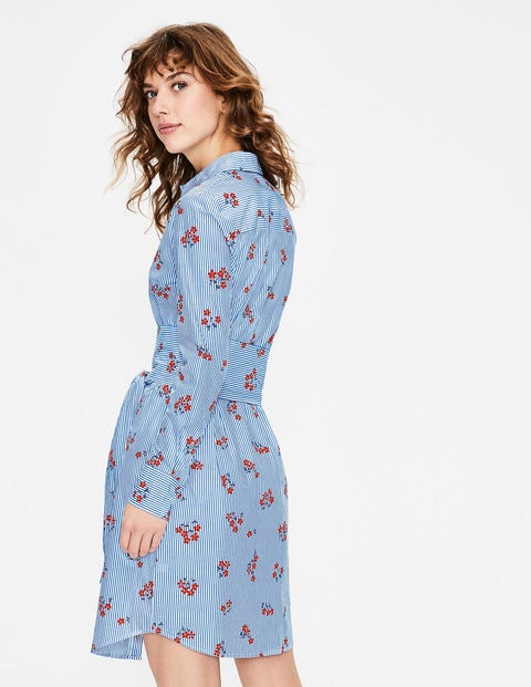 Modern Shirt Dress - Red Pop Scattered Daisy Sprig Modern Shirt Dress - Red Pop Scattered Daisy Sprig